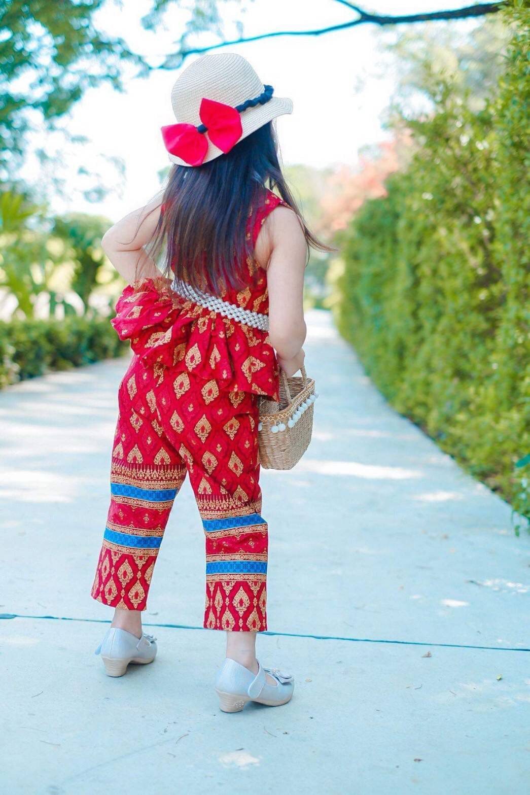 ชุดไทยเด็กหญิง setผ้าไทยพิมพ์ทอง