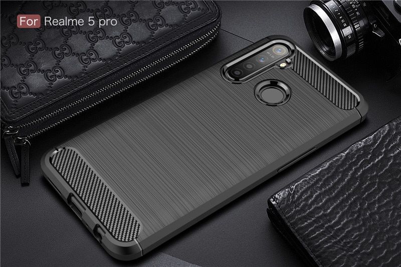 เคส Realme 5 Pro #เคสคาร์บอนไฟเบอร์ ผิวขัดแปรง Brushered TPU Back Case