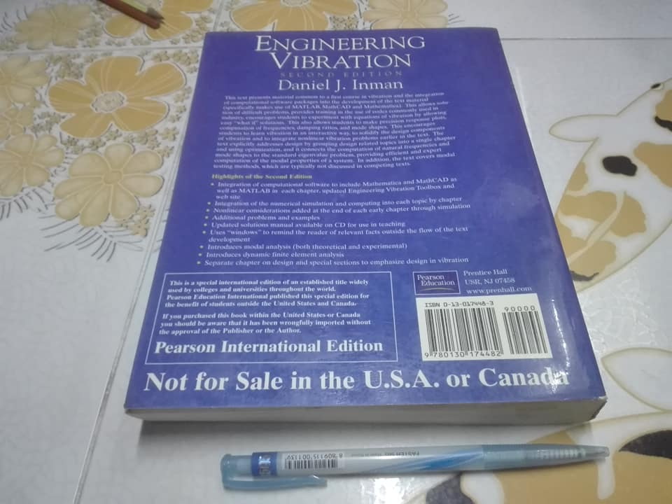 ENGINEERING VIBRATION by Daniel J. Inman (2nd Edition) - TEXT BOOK **สินค้าหมด**