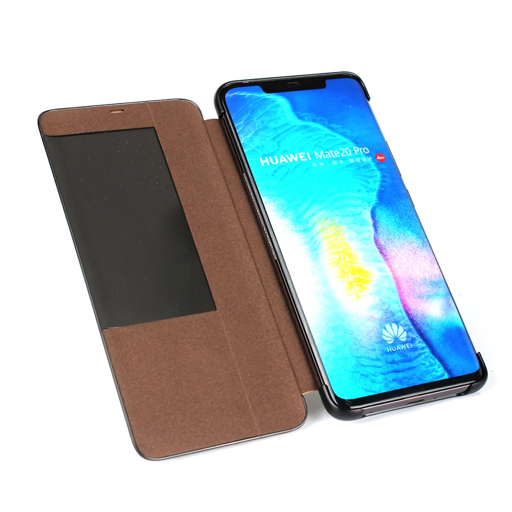 Case Huawei Mate 20 Pro #เคสฝาพับมีช่องวิวผิวลิ้นจี่ View Window Litchi Skin Genuine Leather Flip Cover