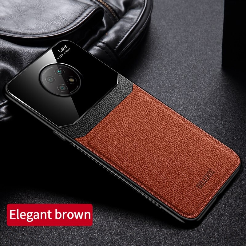 เคส Redmi Note 9T 5G #เคสฝาหลังไฮบริด PU +TPU + glass สีทูโทน Shockproof Leather Mirror Glass Silicone Phone Back Cover