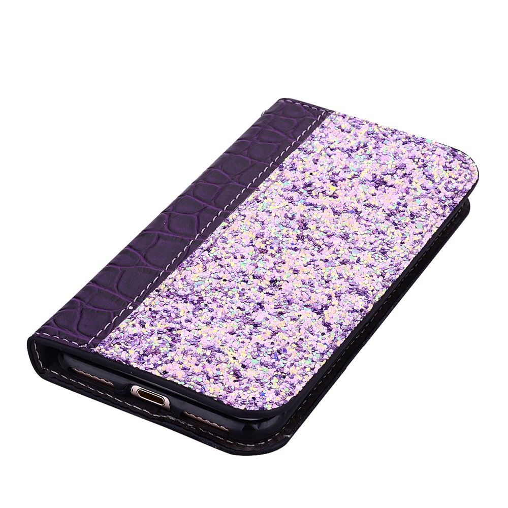 Case Samsung Galaxy Note 10 #เคสฝาพับหนัง PU ลายหนังจระเข้ Crocquile Texture Glittery Sequins Splicing มีช่องใส่การ์ด