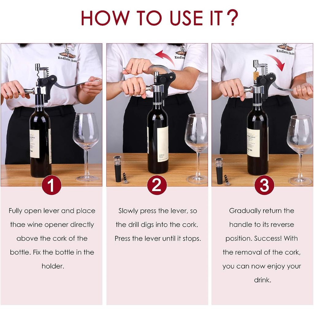 Sawpy® Wine Opener Kit Set, Corkscrew Gift, Silver ชุดของขวัญที่เปิดไวน์ พร้อมเครื่องตัดฟอยล์ สีเงิน