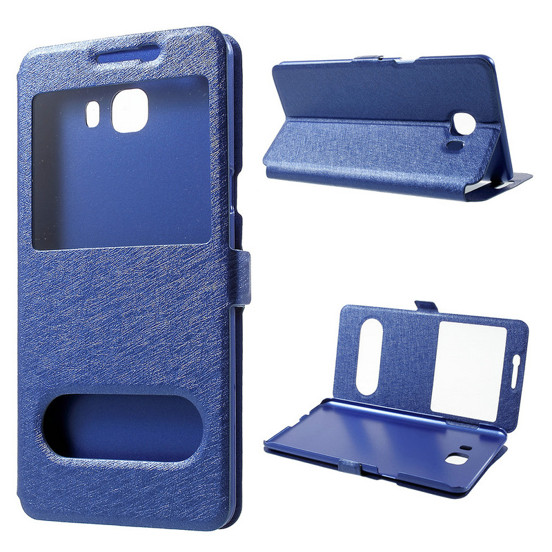 เคส Samsung Galaxy C7 Pro #เคสฝาพับมี 2 ช่องวิว Silk Texture Dual Window Leather ใช้งานได้สะดวก
