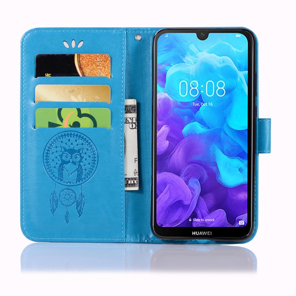 เคส Huawei Y5 2019 #เคสฝาพับแบบกระเป๋าสตางค์ฝาพับหนัง PU ลายนกฮูก Imprint Owl Dream Catcher PU Leather