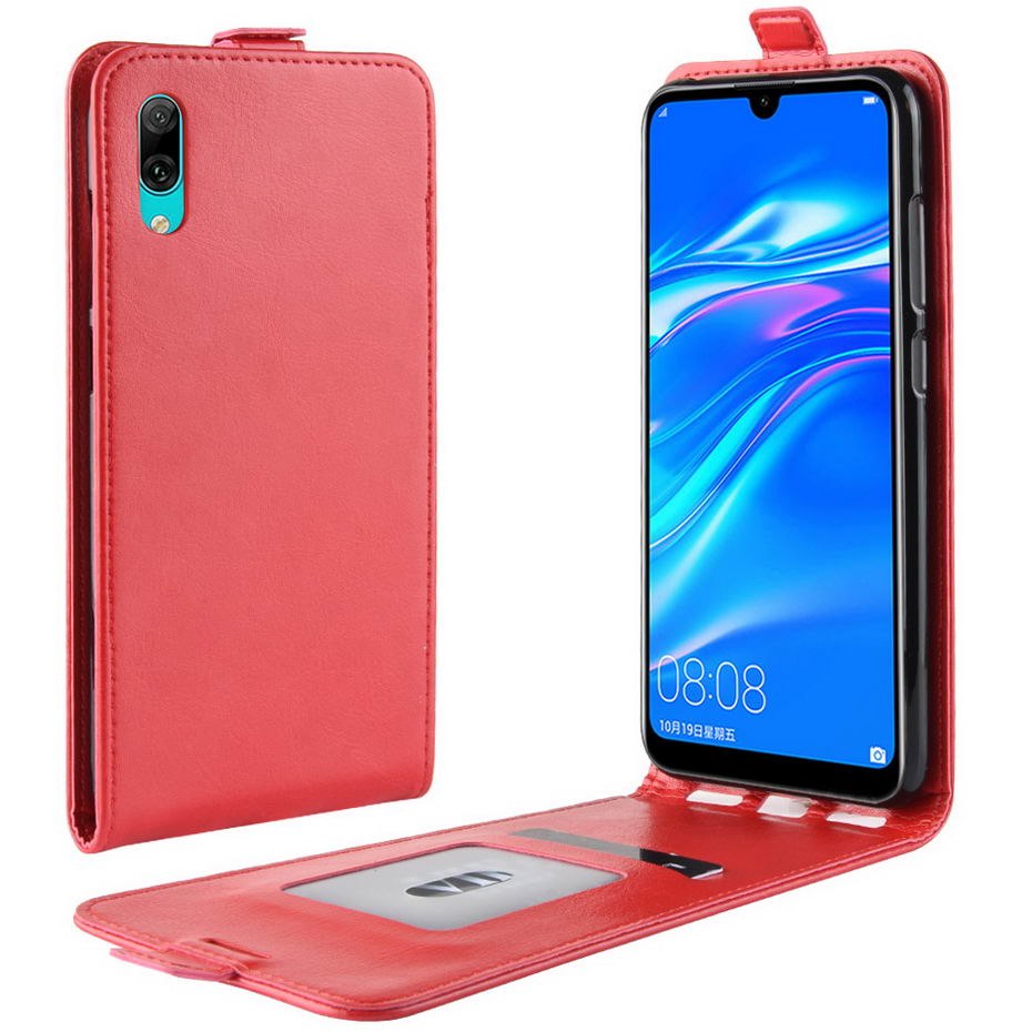 Case Y7 Pro (2019) #เคสฝาพับแนวตั้งหนัง PU ผิวหนังม้า Crazy Horse Skin Leather
