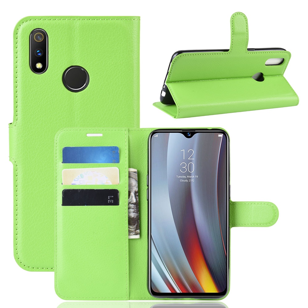 เคส Realme 3 Pro #เคสฝาพับสไตล์กระเป๋าสตางค์หนัง PU ผิวลิ้นจี่