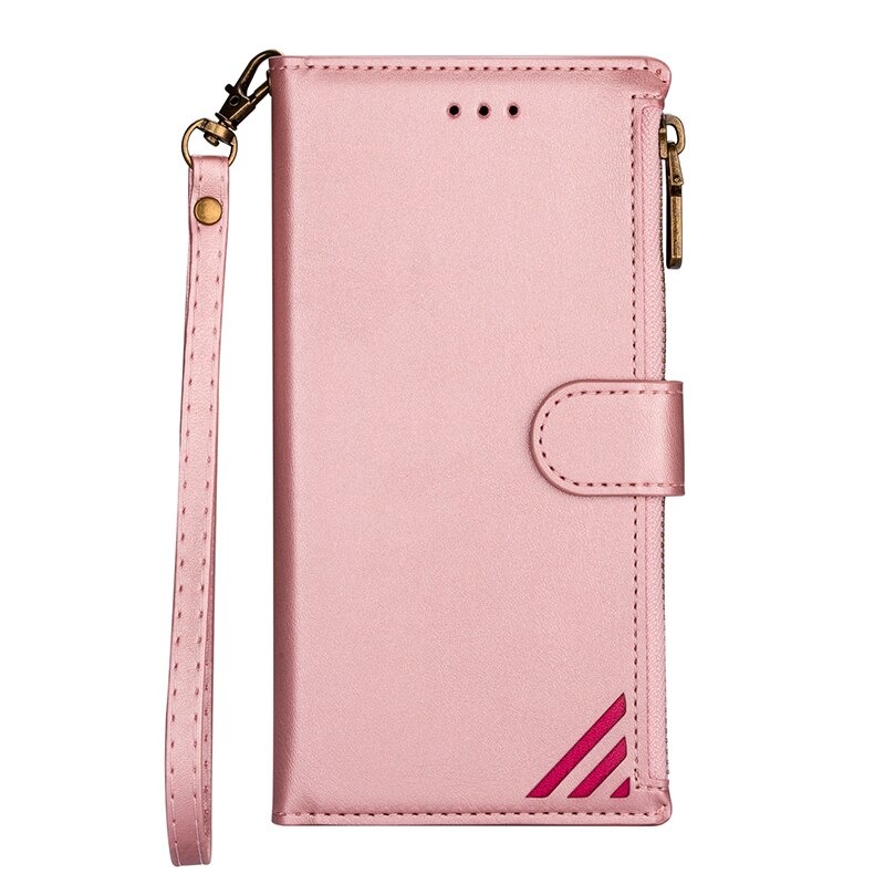 Case iPhone 14 plus#เคสฝาพับหนัง PU มีช่องซิปมีที่เสียบการ์ด สายคล้องมือ Card Slots Luxury Flip Stand Card Zipper Phone Leather Wallet Cover