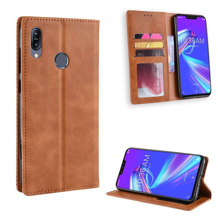 เคส Asus Zenfone Max Pro (M2) ZB631KL #เคสฝาพับปกหนังสไตล์วินเทจดูดซับอัตโนมัติแบบกระเป๋าสตางค์