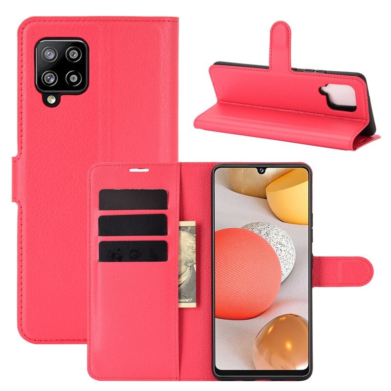 เคส Samsung Galaxy A42 5G #เคสฝาพับสไตล์กระเป๋าสตางค์หนัง PU ผิวลิ้นจี่