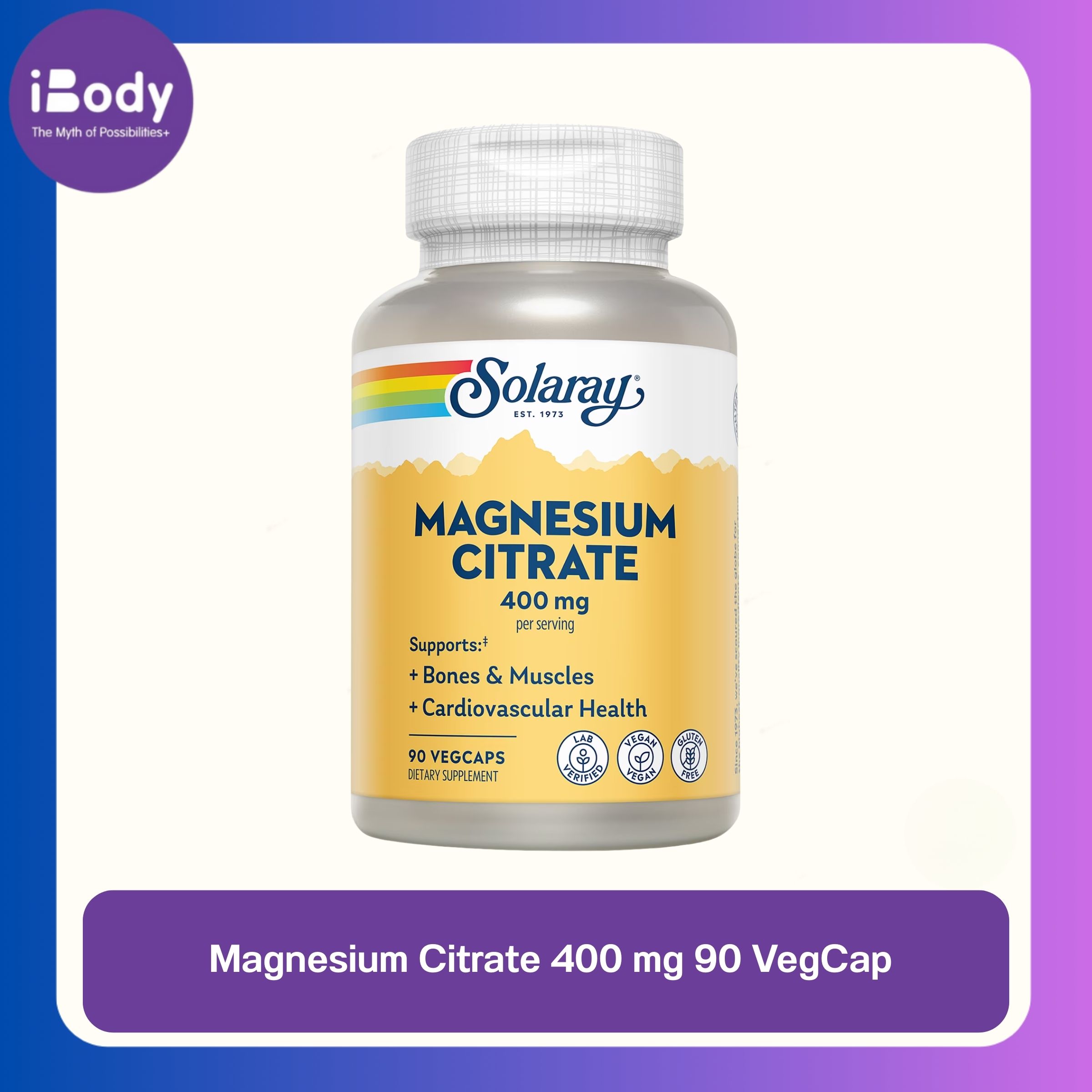Solaray - Magnesium Citrate 400 mg 90 VegCap แมกนีเซียม ซิเตรต