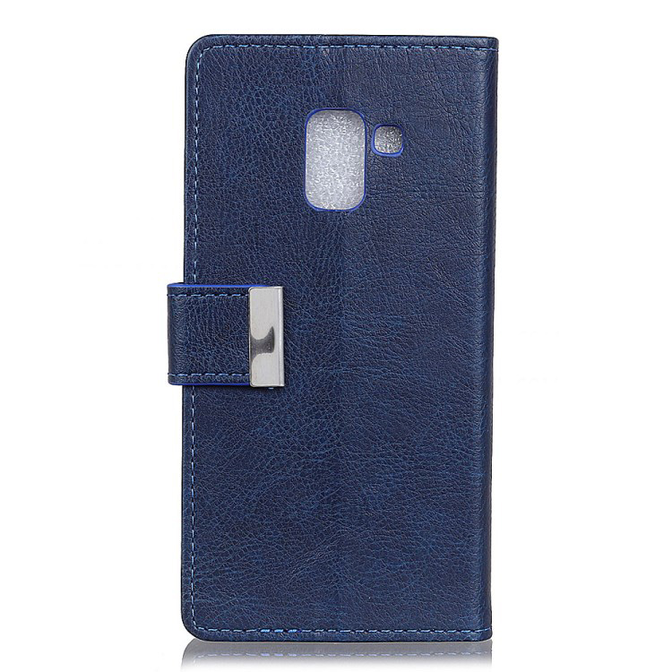 เคส Samsung Galaxy A8+ (2018) #เคสฝาพับสไตล์กระเป๋าสตางค์หนัง PU Metal Magnetic Clasp Crazy Horse ผิวหนังม้าปิดแม่เหล็ก