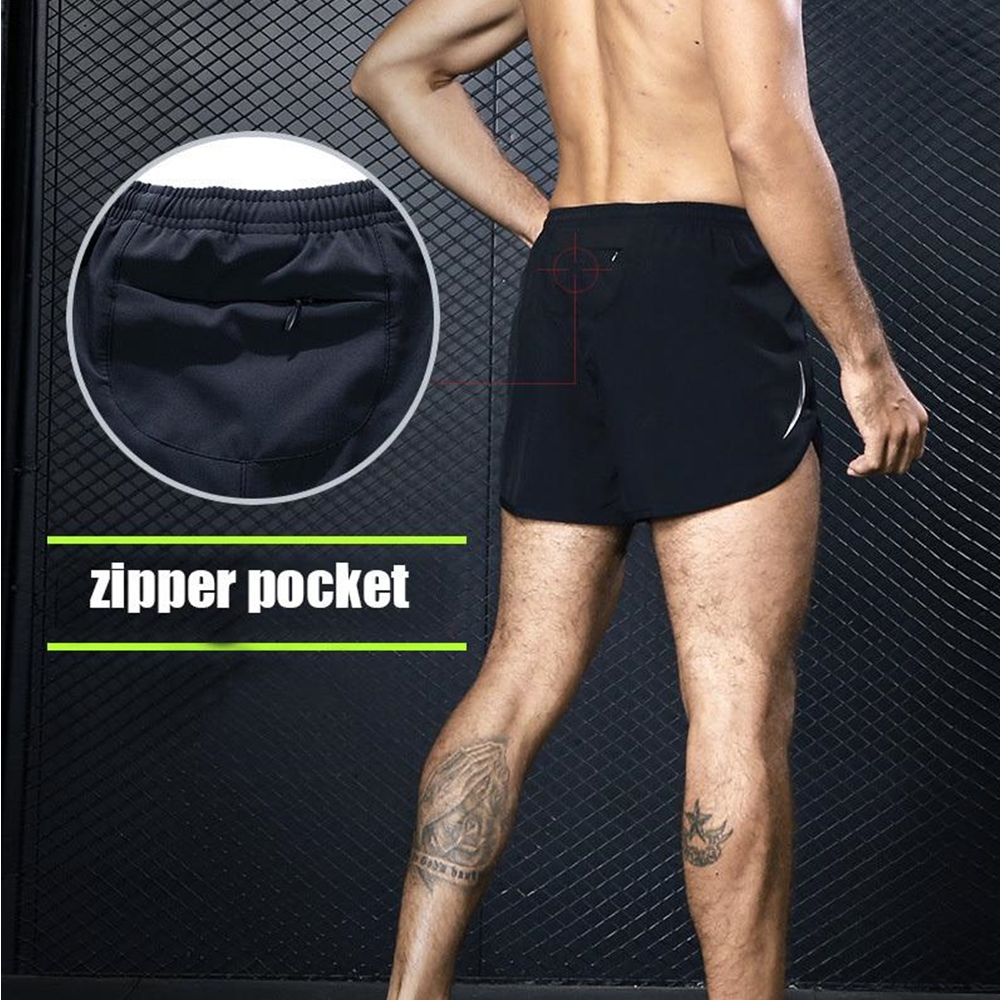 กางเกงวิ่งขาสั้นผู้ชาย วิ่งมารอธอน 2in1 แห้งเร็ว มีซิปกระเป๋าหลัง(F02)