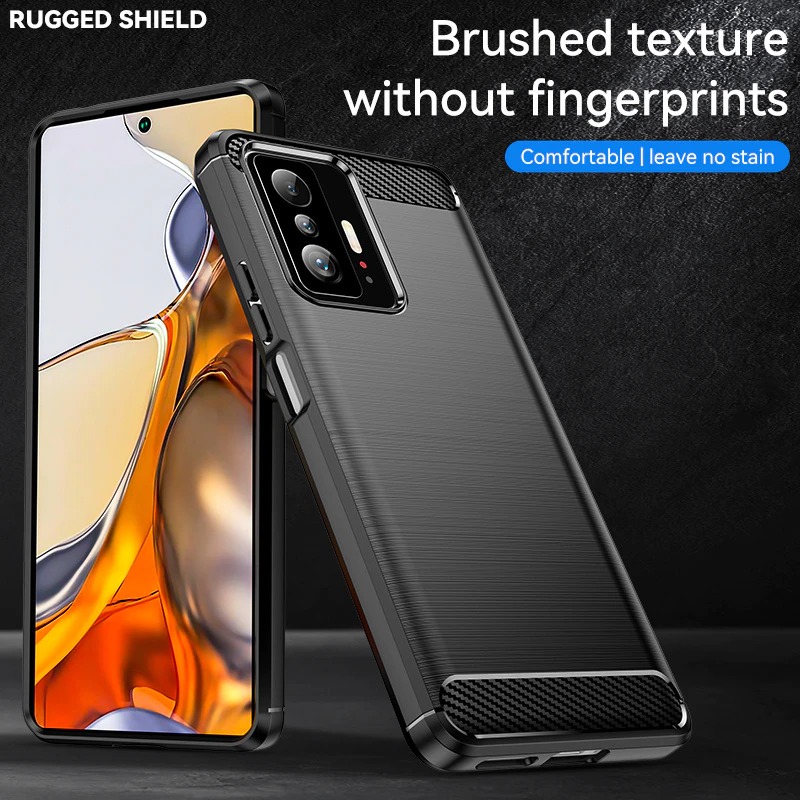 เคส Xiaomi 11T / 11T Pro#เคสฝาหลังตกแต่งคาร์บอนไฟเบอร์ ผิวขัดแปรง Brushered TPU Back Case