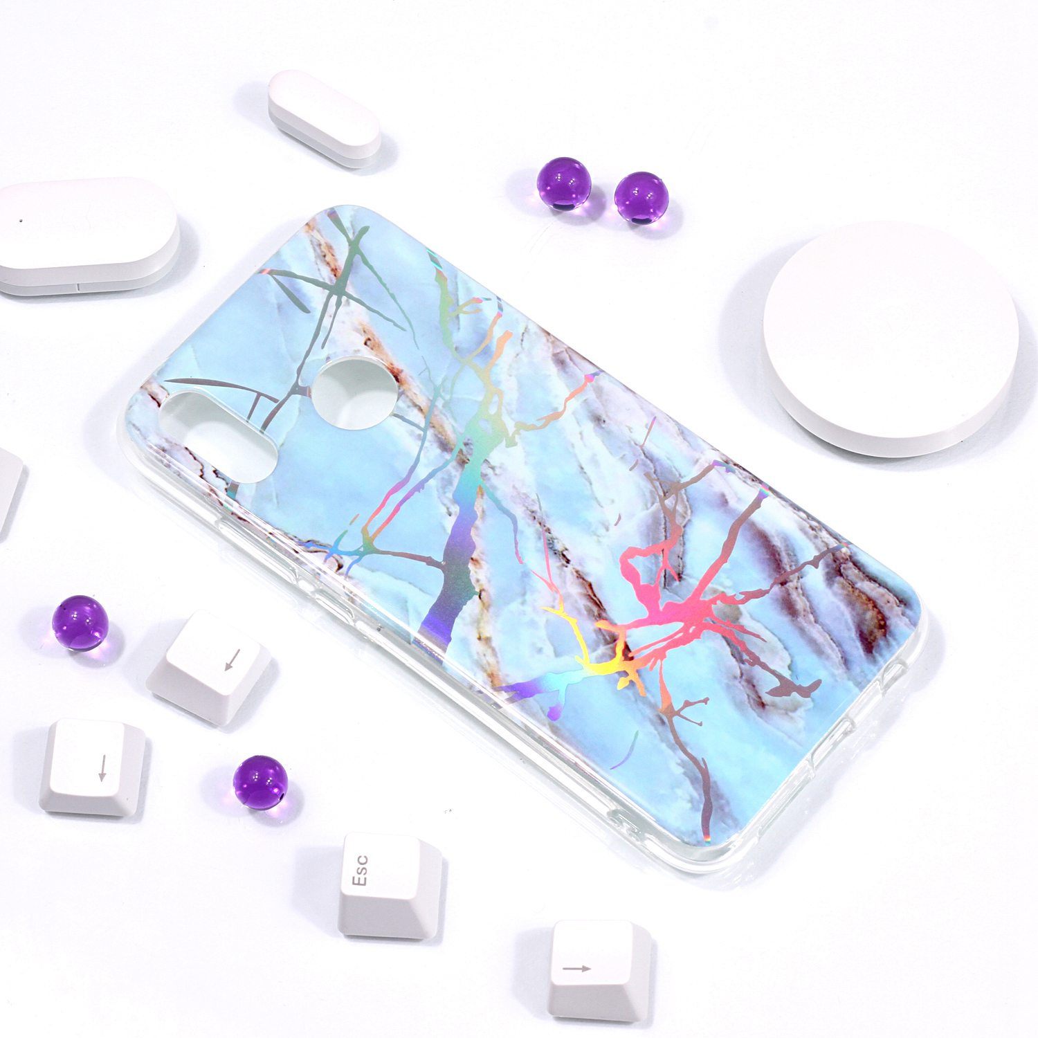 Case Huawei P20 Lite/Nova 3e #เคสฝาหลังนิ่ม IMD TPU พิมพ์ลาย Marble Pattern Electroplated