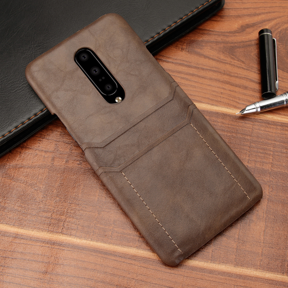 Case OnePlus 7 Pro #เคสฝาหลังพลาสติกเคลือบหนัง PU มีช่องเสียบบัตร Dual Card Slots PU Leather PC