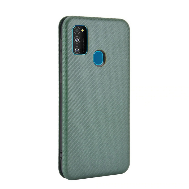 เคส Samsung Galaxy M21 #เคสฝาพับลายคาร์บอนไฟเบอร์มีช่องใส่การ์ด Carbon Fiber Wallet Card Slot Magnet Stand Phone Cover