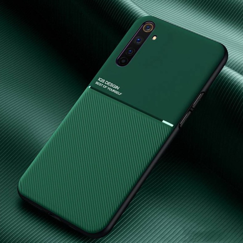 Case Realme 5 Pro #เคสแบบฝาหลัง TPU เคลือบหนัง PU สไตล์ธุรกิจที่เรียบง่ายมีแผ่นเหล็กในตัว Minimalist Business Style Leather Coated TPU Built-in metal magnetic plate