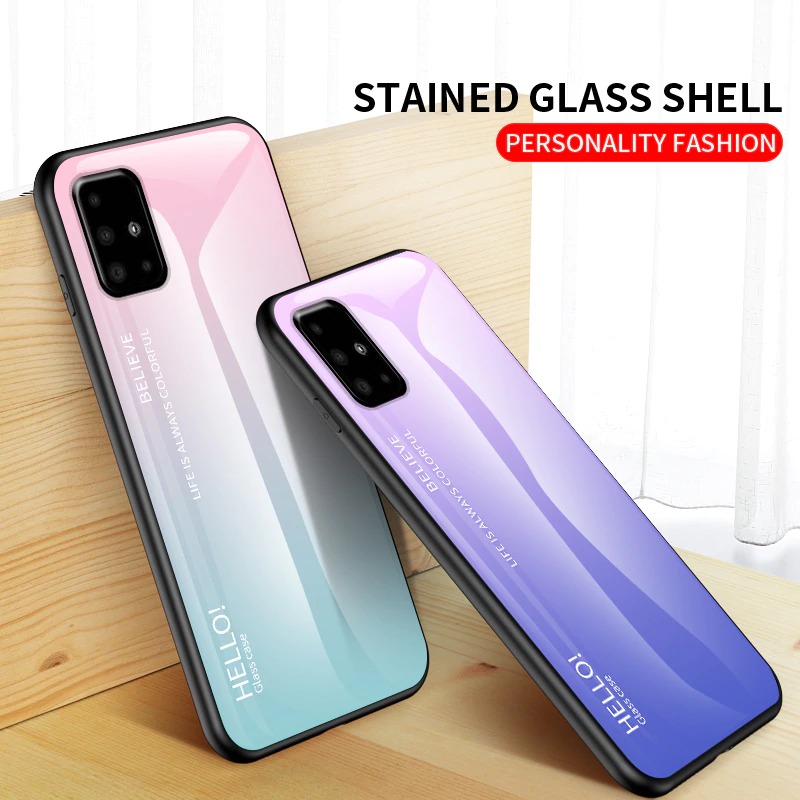 Case Samsung Galaxy M51 #เคสฝาหลัง Gradient Color Glass + PC + TPU Hybrid Case