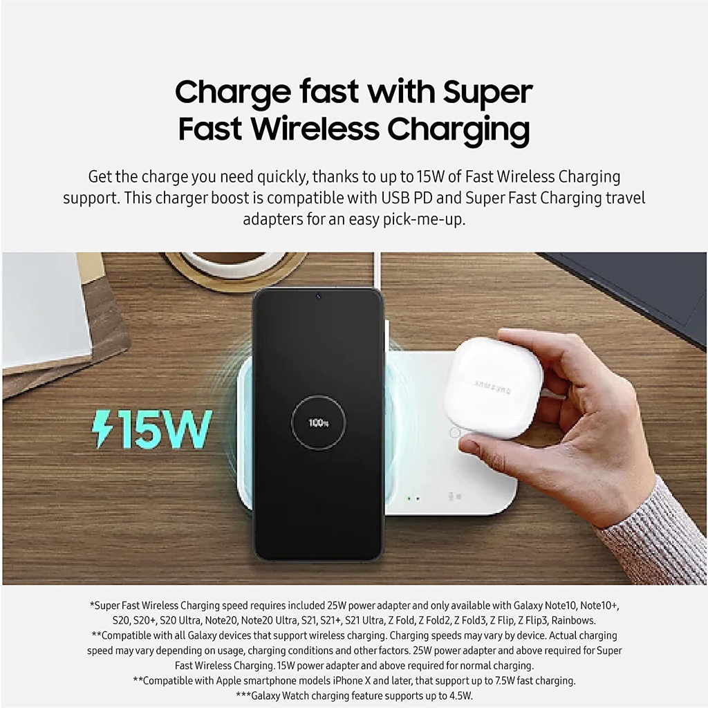 Samsung® Super Fast Wireless Charger (Max 15W) Includes Power Adapter + USB C Cable แท่นชาร์จ แบบไร้สาย