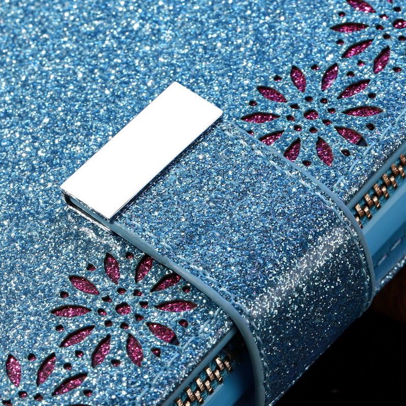 เคส Samsung Galaxy A13 4G#เคสฝาพับแบบกระเป๋าสตางค์ช่องใส่บัตรหลายช่อง Bling Glitter Case Multi-slot Wallet Zippered Leather พร้อมสายคล้อง