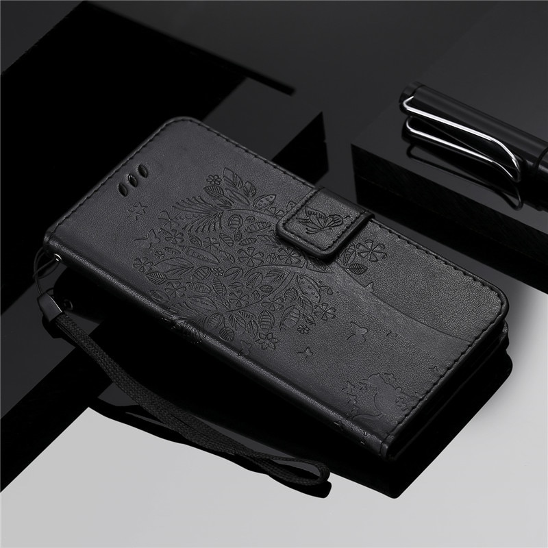 Case iPhone 13 Pro Max#เคสฝาพับหนัง PU พิมพ์ลาย Imprint Cat and Tree Pattern Leather Protection Cover