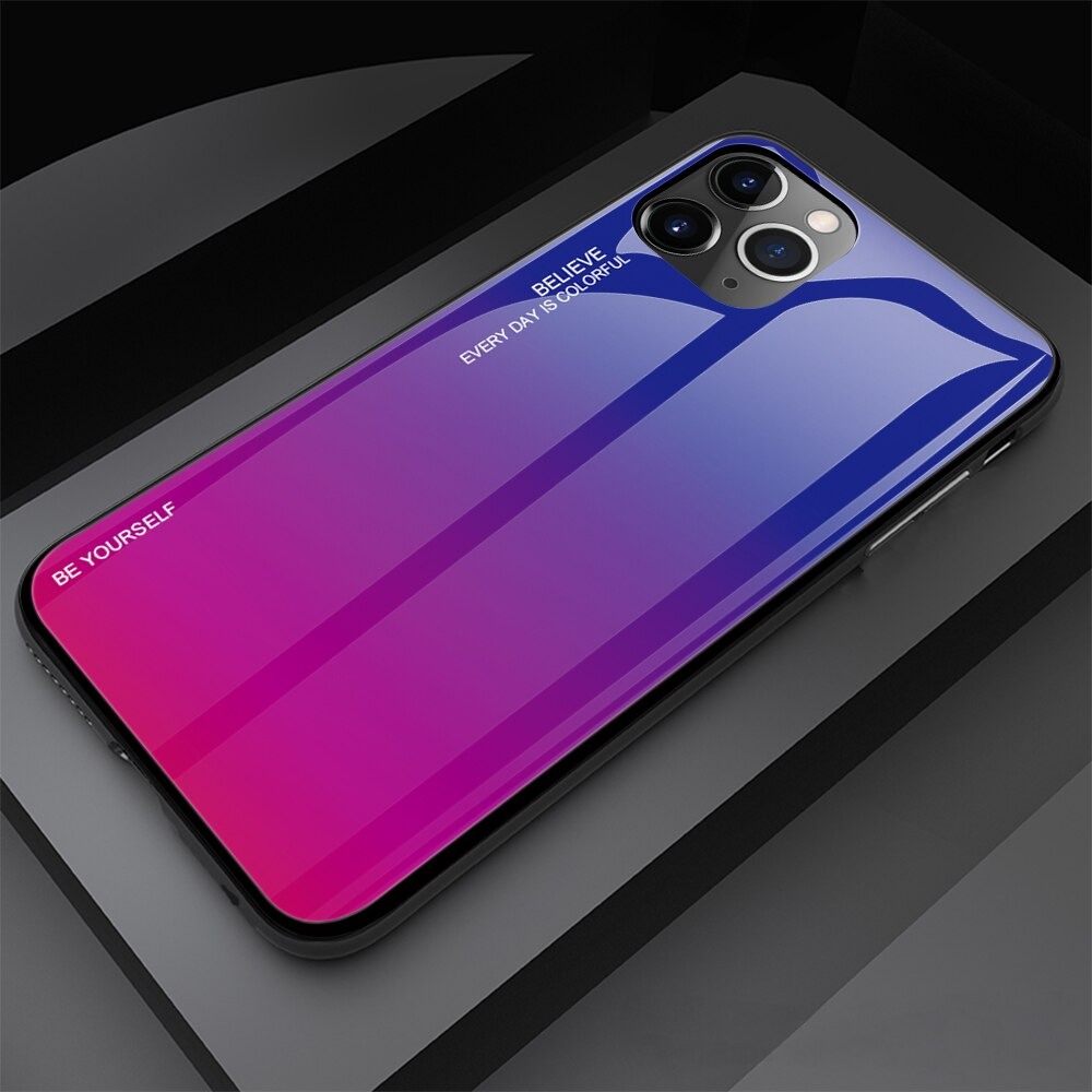 เคส iPhone 13 Pro #เคสฝาหลัง Gradient Color Glass + PC + TPU Hybrid Case