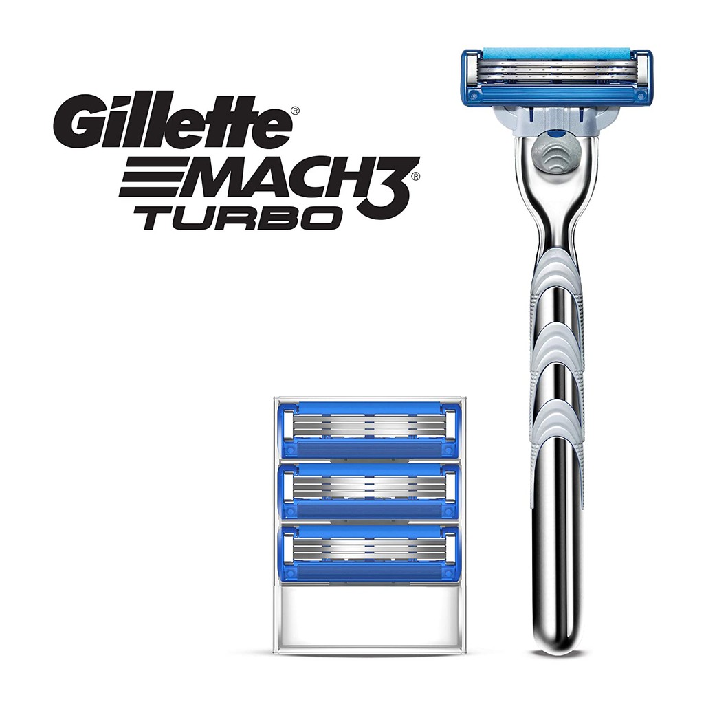 (Pre Order) Gillette® Mach3 Turbo™ Men's Razor Handle + Blade Refills ชุดมีดโกน ยิลเลตต์ มัคทรี เทอร์โบ