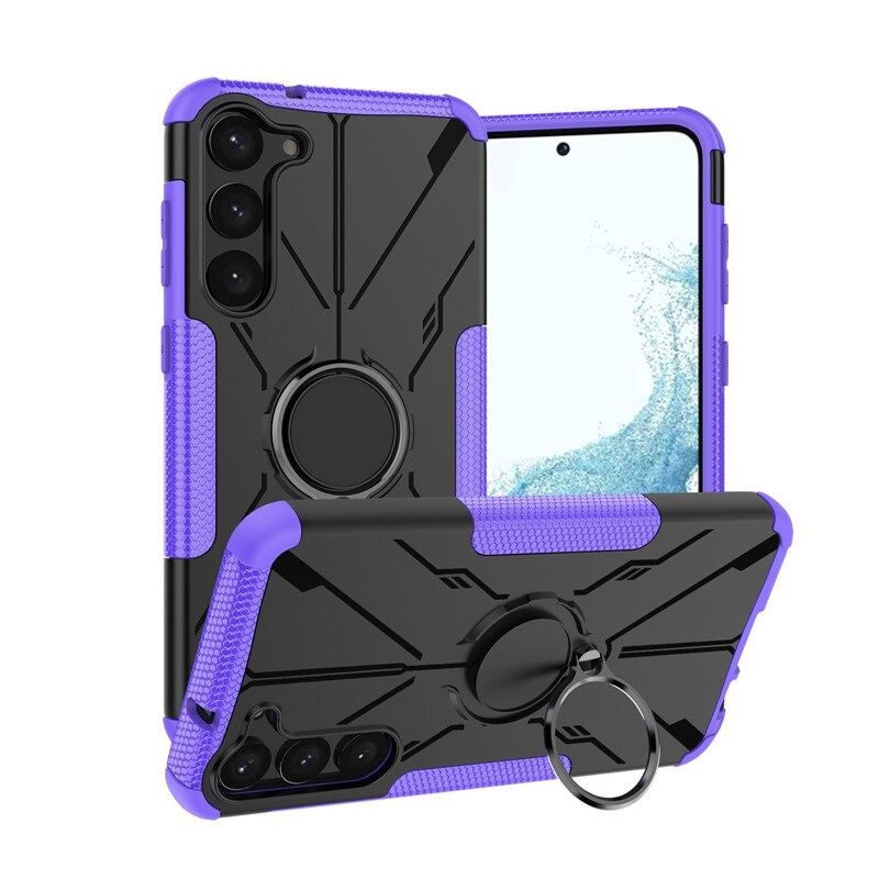 เคส Samsung Galaxy S23 5G #เคสฝาหลังกันลื่น Luxury Hybrid Armor Shockproof Phone Case Car Magnetic Ring Holder Stand Cover มีแหวน