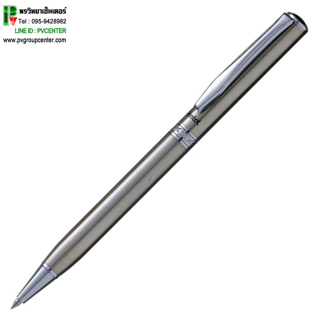 ปากกาลูกลื่นด้ามหมุนPentel B810-C ด้ามสีเงิน