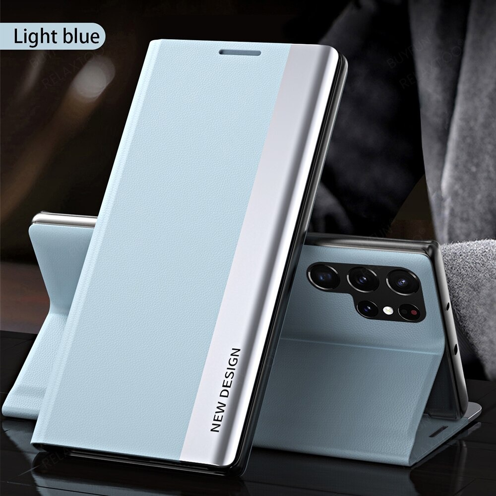 เคส Samsung Galaxy S23+ 5G #เคสฝาพับผิวเคลือบหนัง PU ปิดแม่เหล็ก Bracket Flip Cover Leather Magnetic (สินค้าตัวอย่างสินค้าจริงตรงตามรุ่น)