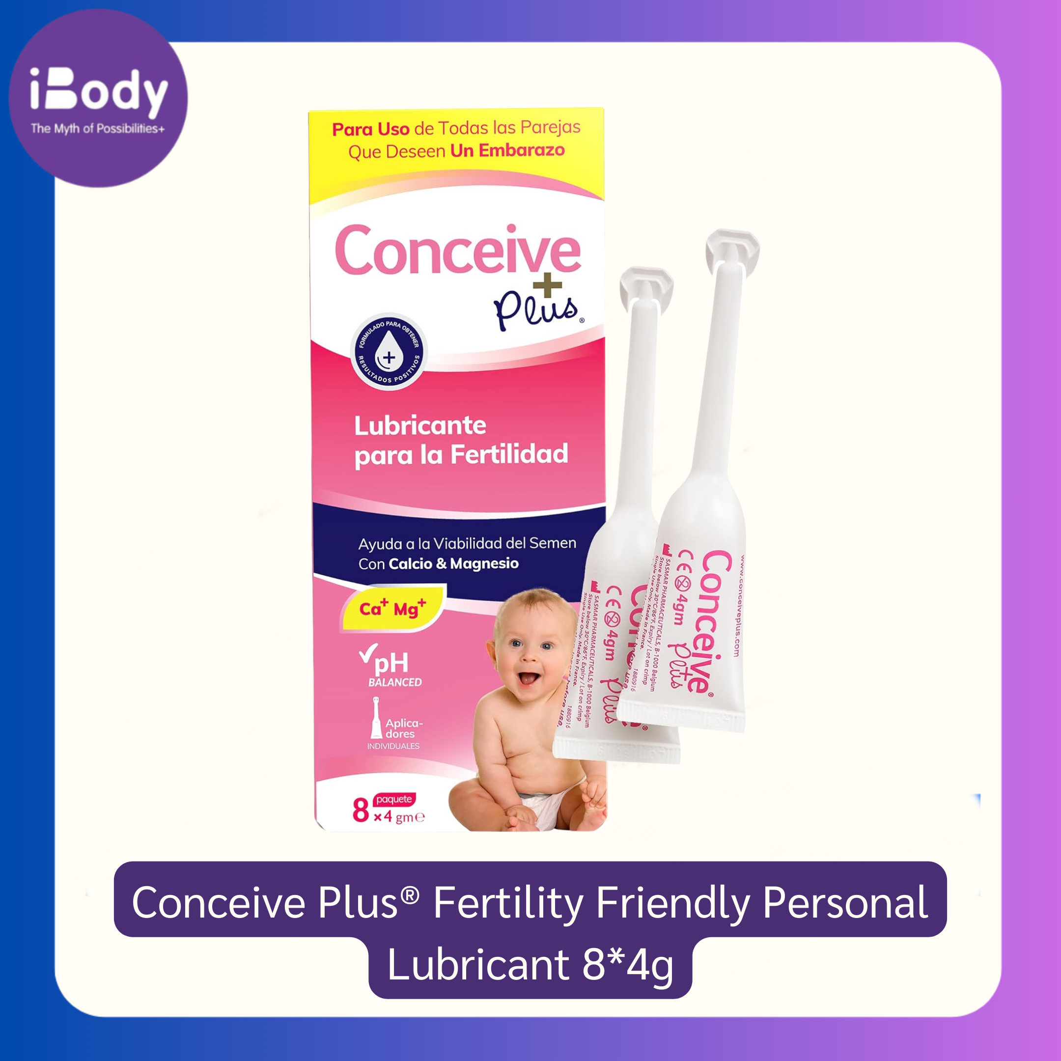 Sasmar, Conceive Plus® Fertility Friendly Personal Lubricant 8*4g เจลหล่อลื่นสำหรับผู้ต้องการมีบุตร เพิ่มโอกาสในการตั้งครรภ์ขนาด 8 หลอด