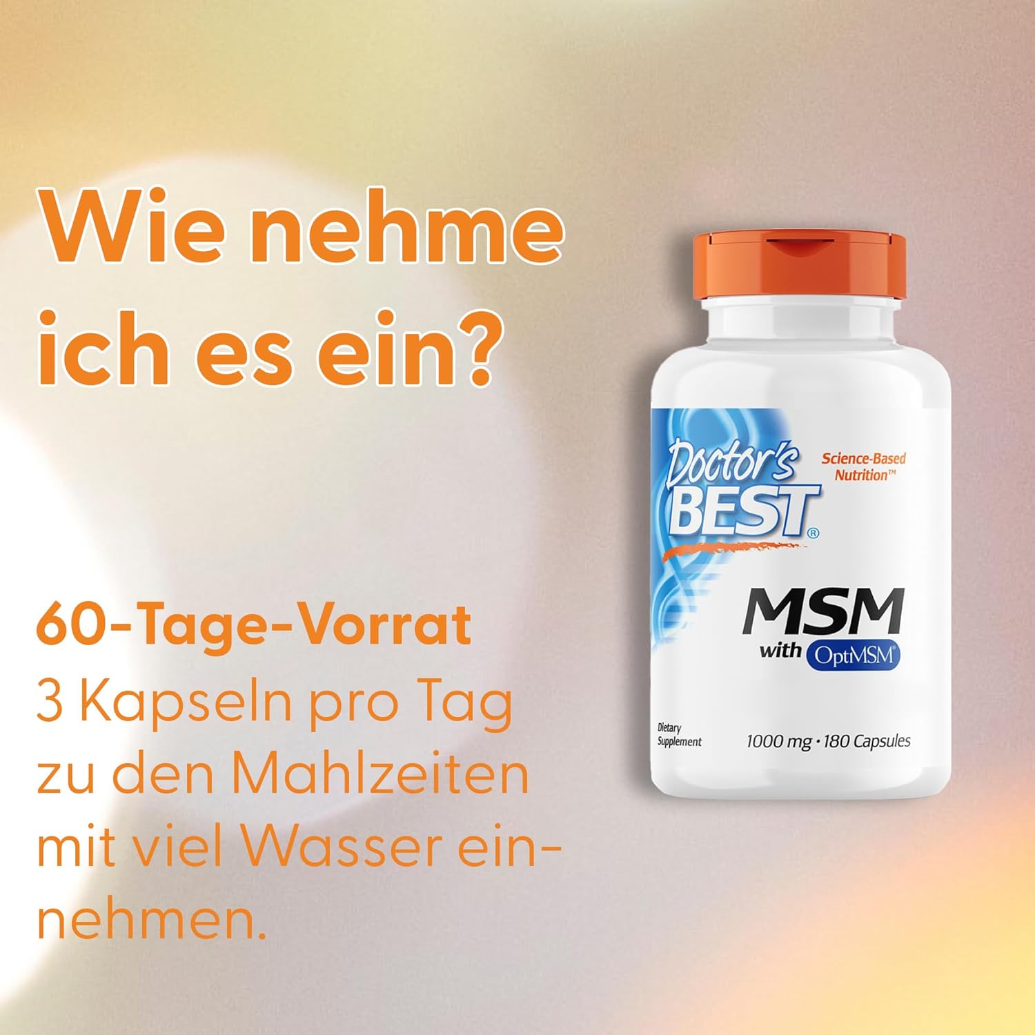 Doctor's Best® MSM with OptiMSM, The World's Purest MSM 1,000mg 180 Capsules บำรุงข้อต่อและเอ็น เพื่อผมผิวเล็บแข็งแรง