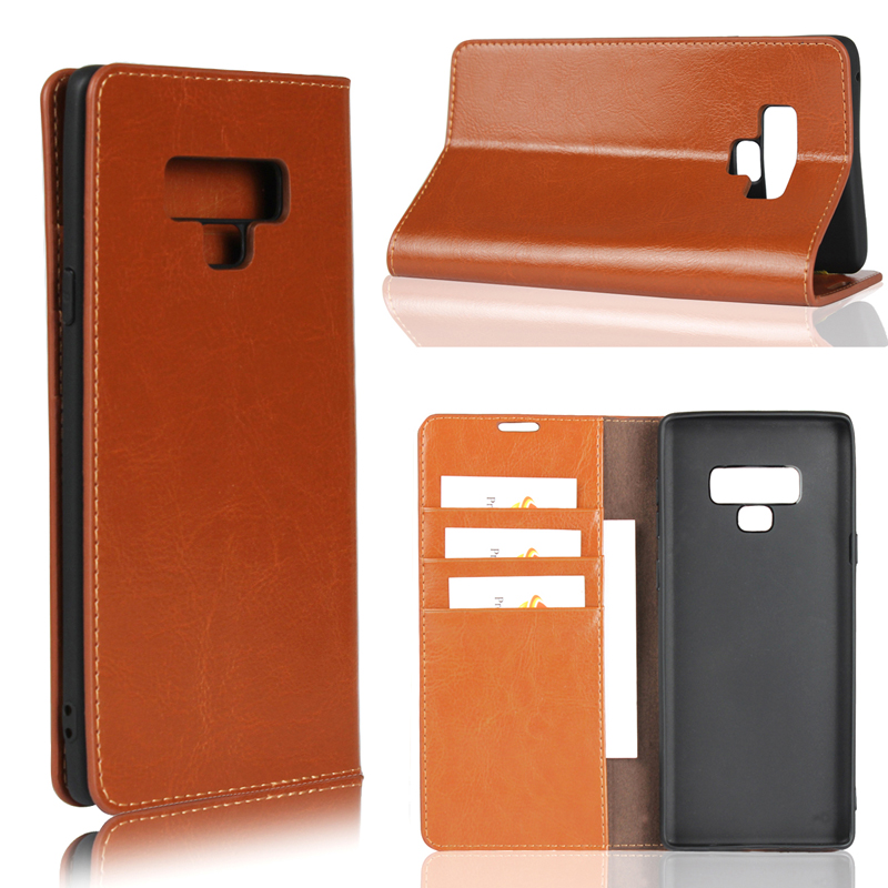 เคส Samsung Galaxy Note 9 #เคสฝาพับแบบกระเป๋าสตางค์หนังแท้ Crazy Horse Genuine Leather Wallet Shell