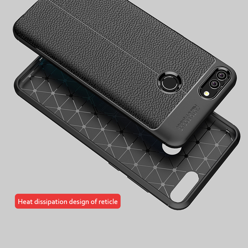 Case Huawei Y9 (2018) #เคสฝาหลัง TPU นิ่มลายหนัง PU ผิวลิ้นจี่ช่วยป้องกันลายนิ้วมือและกันลื่น