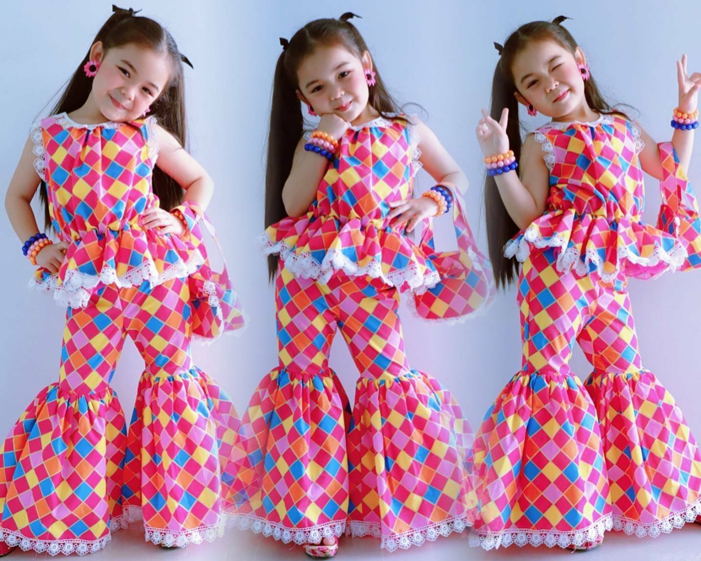 ชุดเด็กหญิง set กางเกงขาม้ากับเสื้อแขนกุดระบายสีสดใส