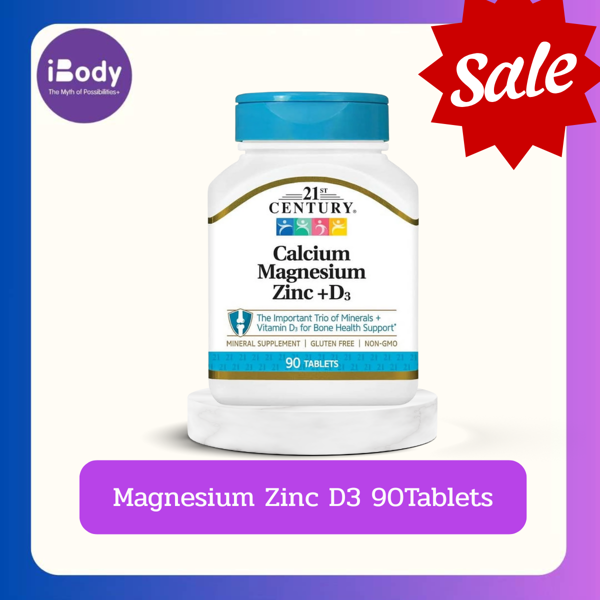 21st century - Calcium Magnesium Zinc + D3 90 Tablets แคลเซียม แมกนีเซียม ซิงค์