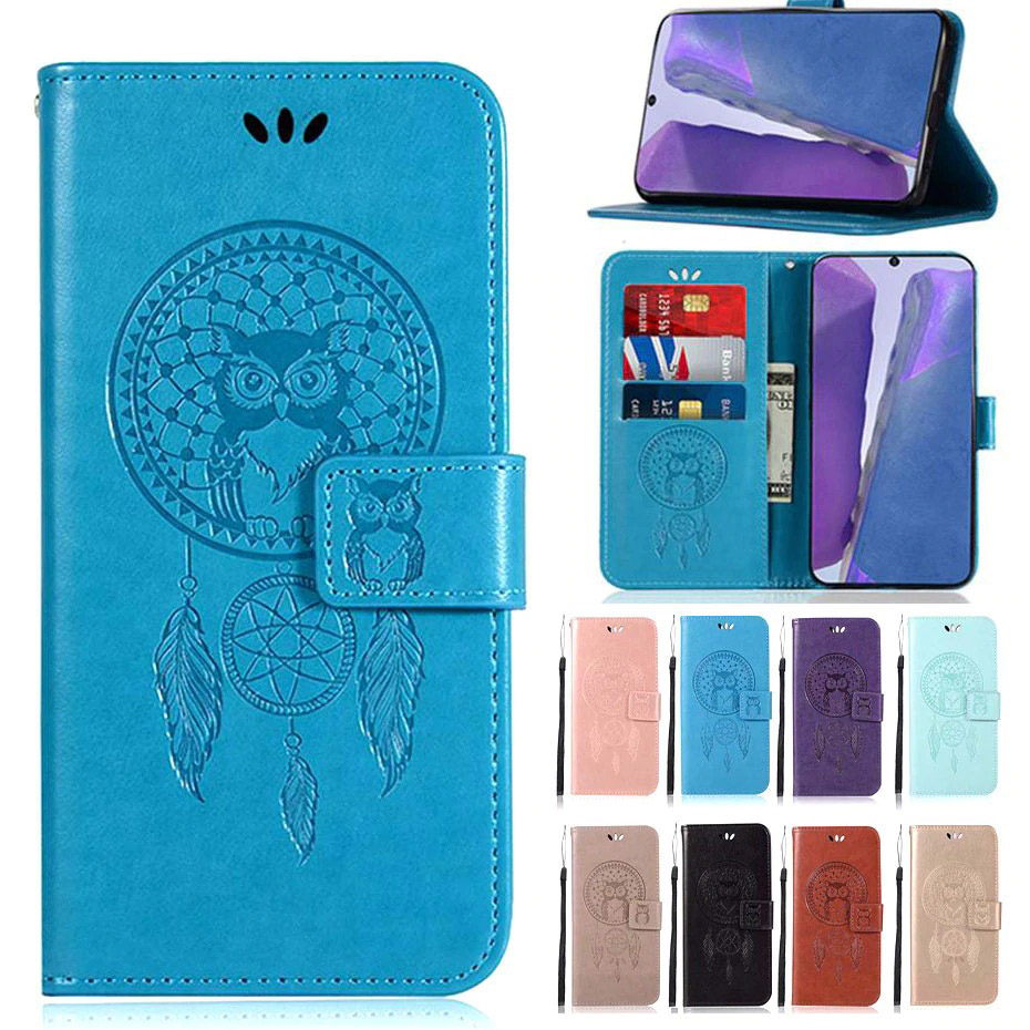 เคส Samsung Galaxy S20 #เคสฝาพับแบบกระเป๋าสตางค์ฝาพับหนัง PU ลายนกฮูก Imprint Owl Dream Catcher PU Leather