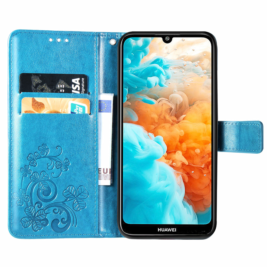 Case Huawei Y7 Pro 2019 #เคสฝาพับมีช่องใส่บัตร Imprint Clover Pattern Leather Wallet
