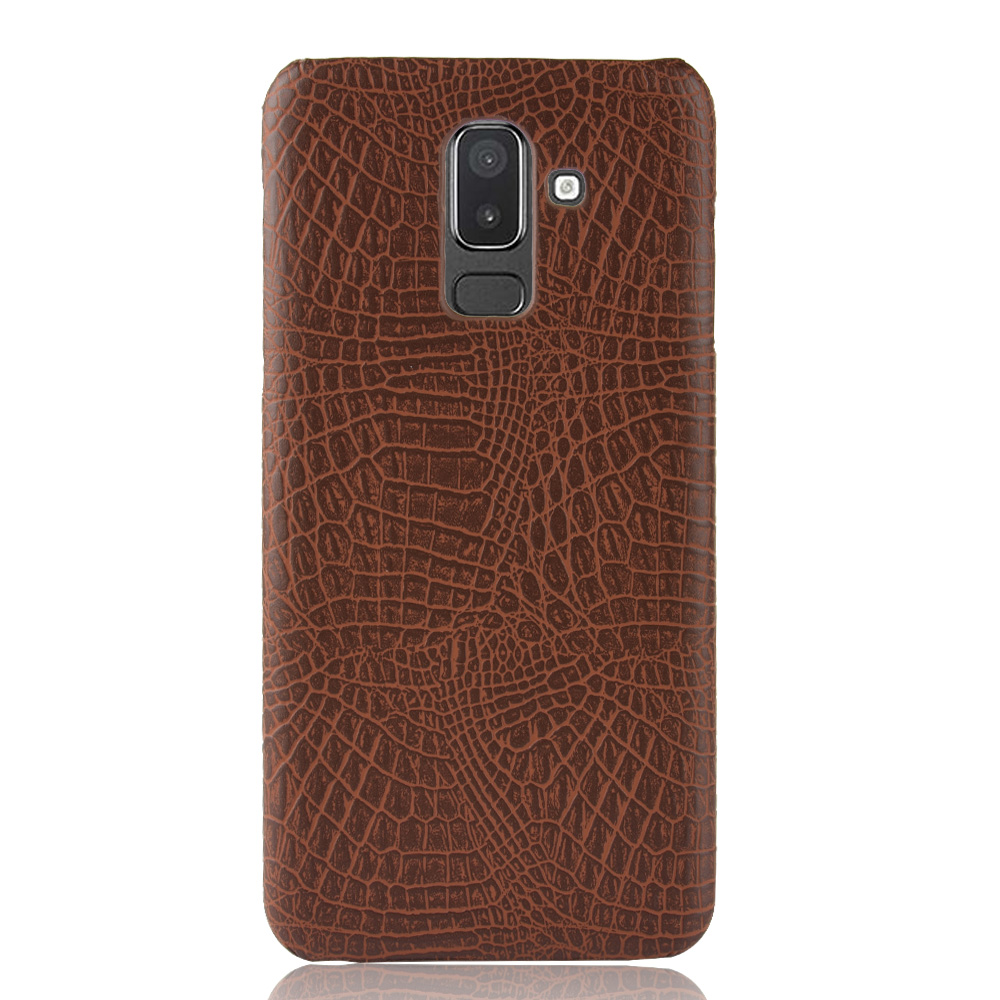 เคส Samsung Galaxy J8 (2018) #เคสฝาหลังพลาสติกแข็งเคลือบหนัง PU ลายผิวหนังจระเข้