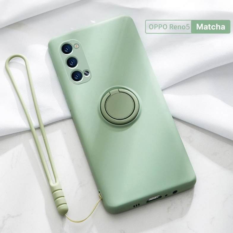 เคส OPPO Reno 5 Pro 5G #เคสฝาหลังซิลิโคนนิ่มมีแหวนสวมนิ้ว Liquid Silicone Back Case