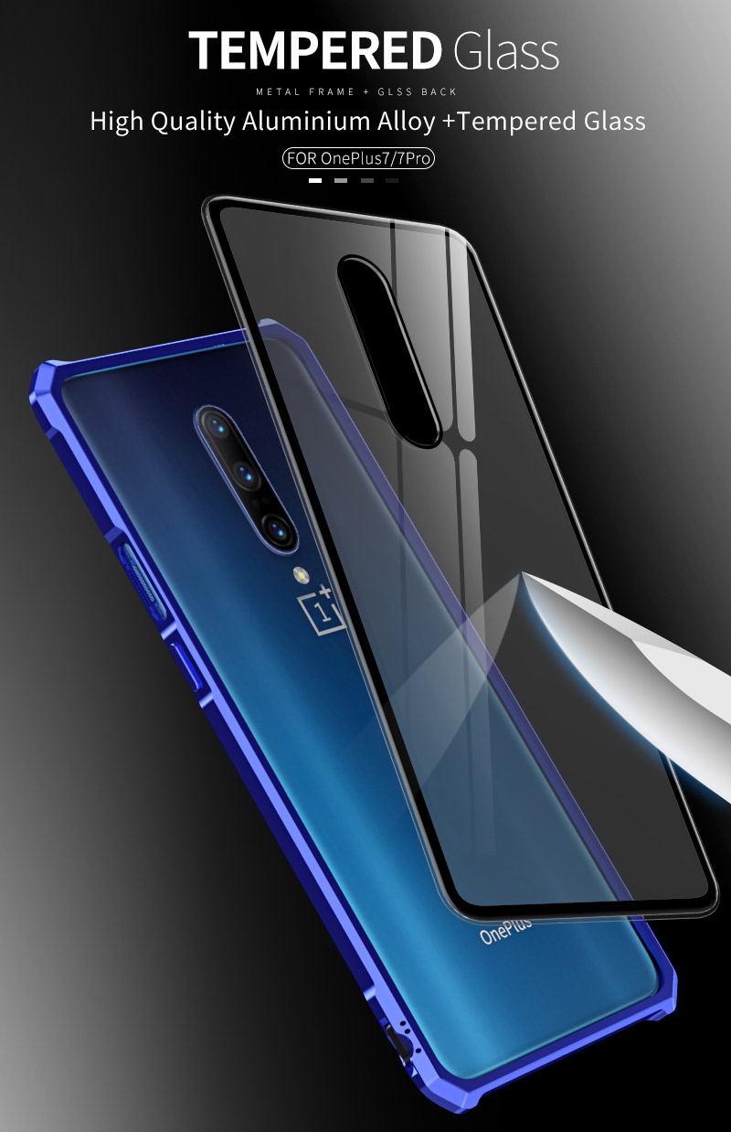 เคส OnePlus 7 Pro #เคสกรอบโลหะคุณภาพสูงแผ่นหลังกระจก High-Quality Metal Frame + Glass Back