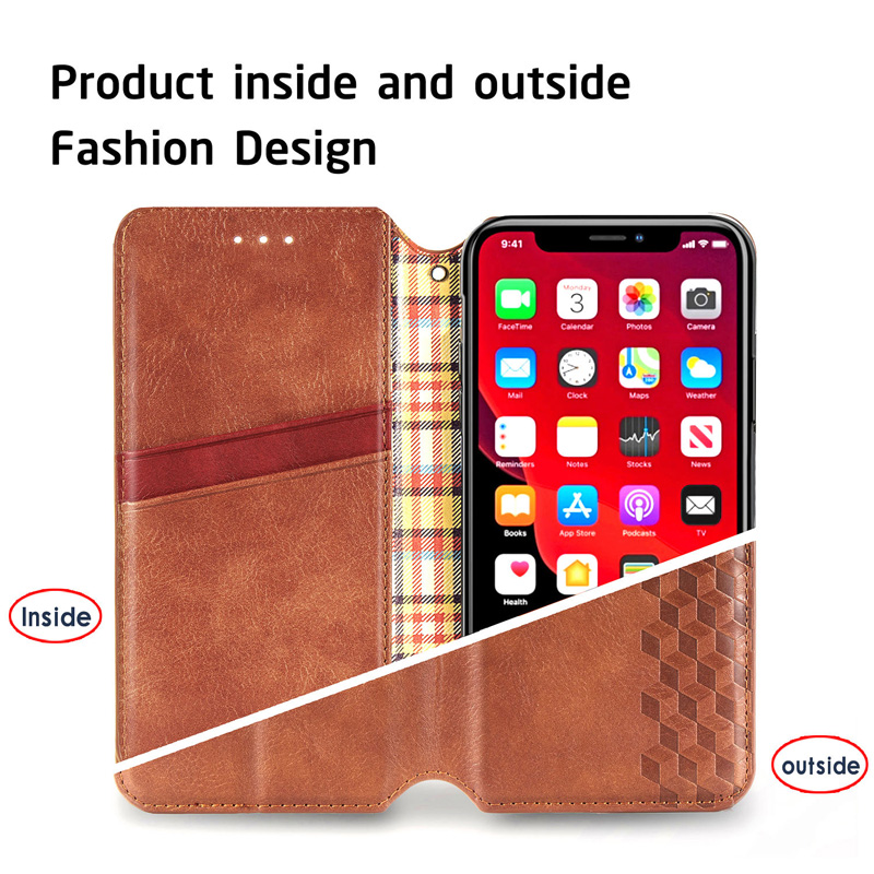 Case OPPO Reno 4 4G #เคสฝาพับแบบกระเป๋าสตางค์ Magnetic Flip Wallet Bracket Leather Lattice TPU Phone Case