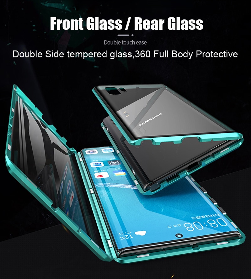 เคส Samsung Galaxy Note 10 #เคสฝาครอบกระจกขอบโลหะดูดซับแม่เหล็ก Fully Protection Magnetic Adsorption Glass Metal Phone Protective