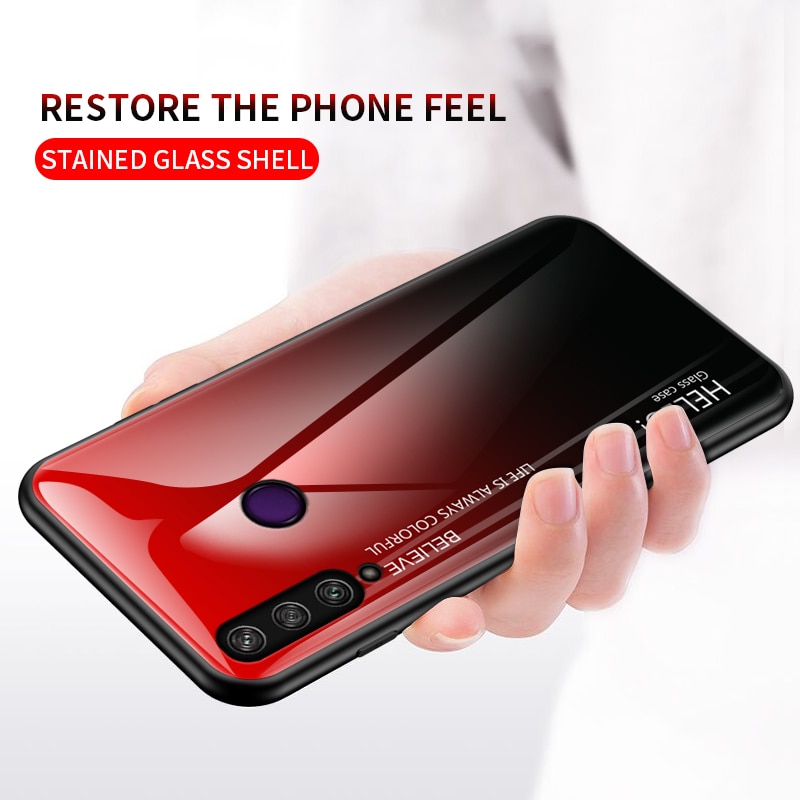 Case Huawei Y7p #เคสฝาหลัง Gradient Color Glass + PC + TPU Hybrid Case