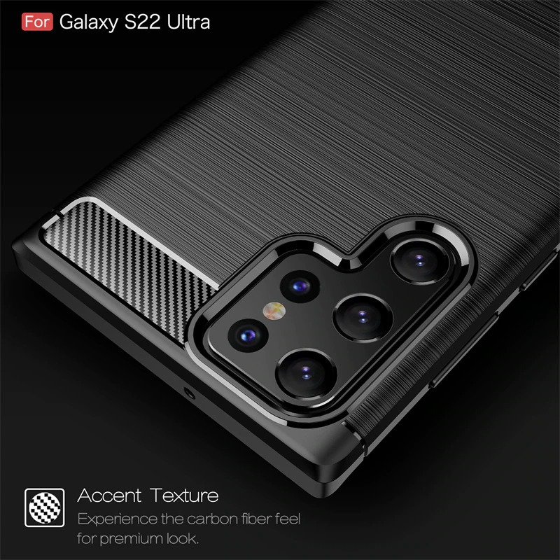 Case Samsung Galaxy S22 Ultra 5G #เคสฝาหลังตกแต่งคาร์บอนไฟเบอร์ ผิวขัดแปรง Brushered TPU Back Case