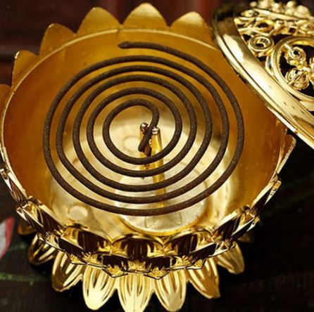 โถวางกำยาน ลายดอกบัว สีทอง