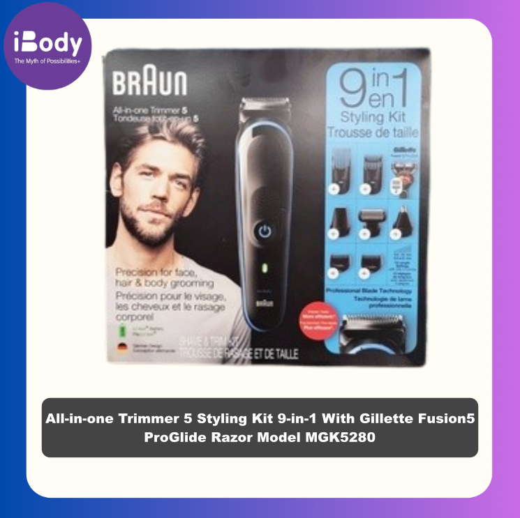 [Braun] All-in-one Trimmer 5 Styling Kit 9-in-1 With Gillette Fusion5 ProGlide Razor Model MGK5280 เครื่องโกนหนวด
