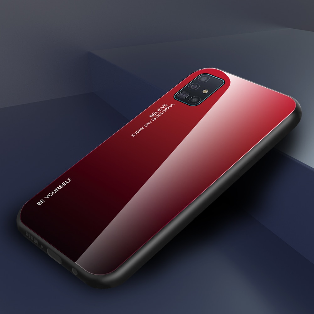 เคส Samsung Galaxy A51 #เคสฝาหลัง Gradient Color Glass + PC + TPU Hybrid Case