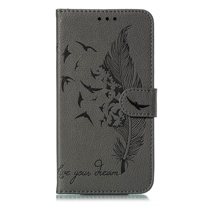 Case Samsung Galaxy A20s #เคสฝาพับหนัง PU แบบกระเป๋า Imprint Feather Pattern